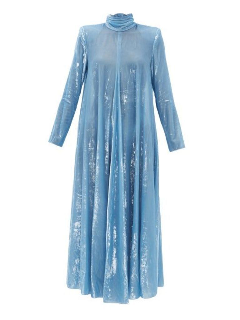 Françoise - High-neck Tinsel-velvet Dress - Womens - Blue