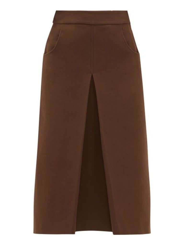 Françoise - Pleated Cotton-blend Crepe Midi Skirt - Womens - Brown