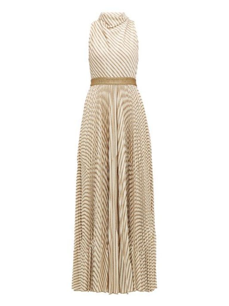 Missoni - Pleated Metallic-striped Knitted Gown - Womens - Cream Gold