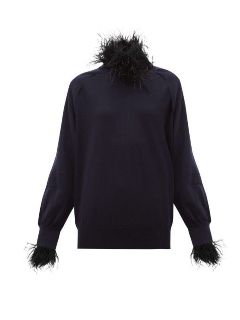 Toga - Feather-trim Wool-blend Sweater - Womens - Navy