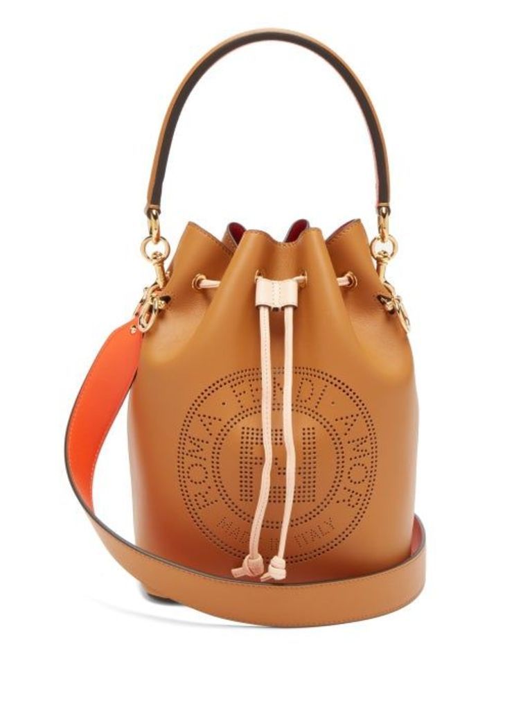 Fendi - Mon Tresor Perforated-logo Leather Bucket Bag - Womens - Tan Multi