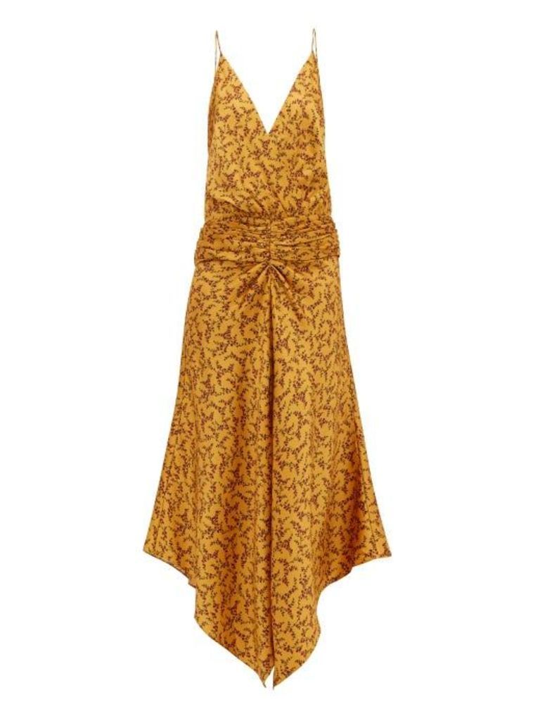 Jonathan Simkhai - Gathered Floral-print Silk-blend Dress - Womens - Yellow Multi