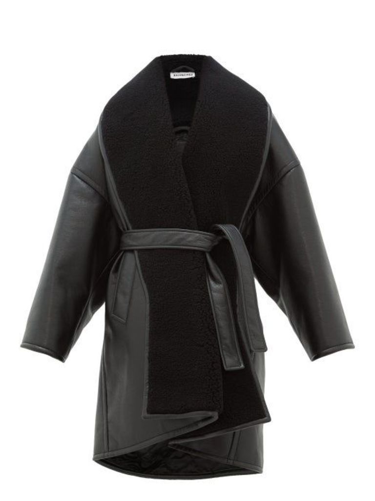 Balenciaga - Oversized Faux-leather Wrap Coat - Womens - Black