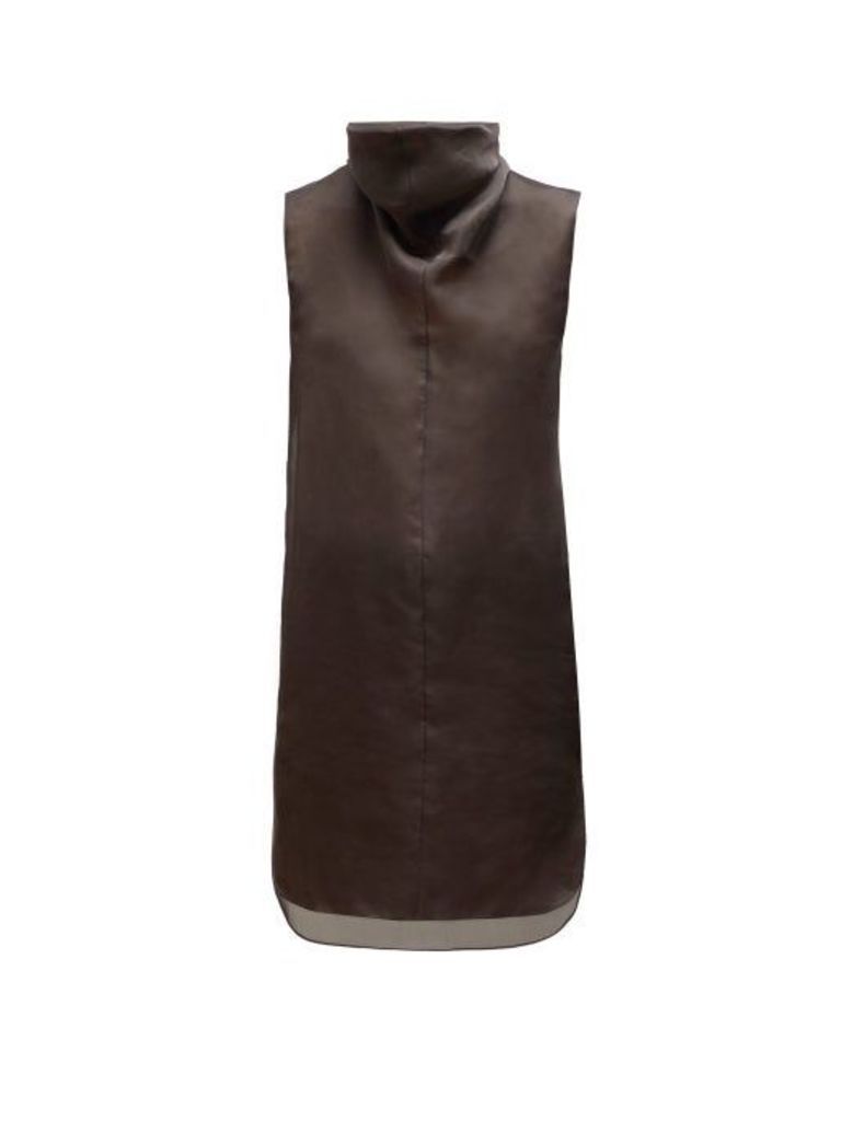 The Row - Mora High-neck Silk-organza Tunic Top - Womens - Dark Brown