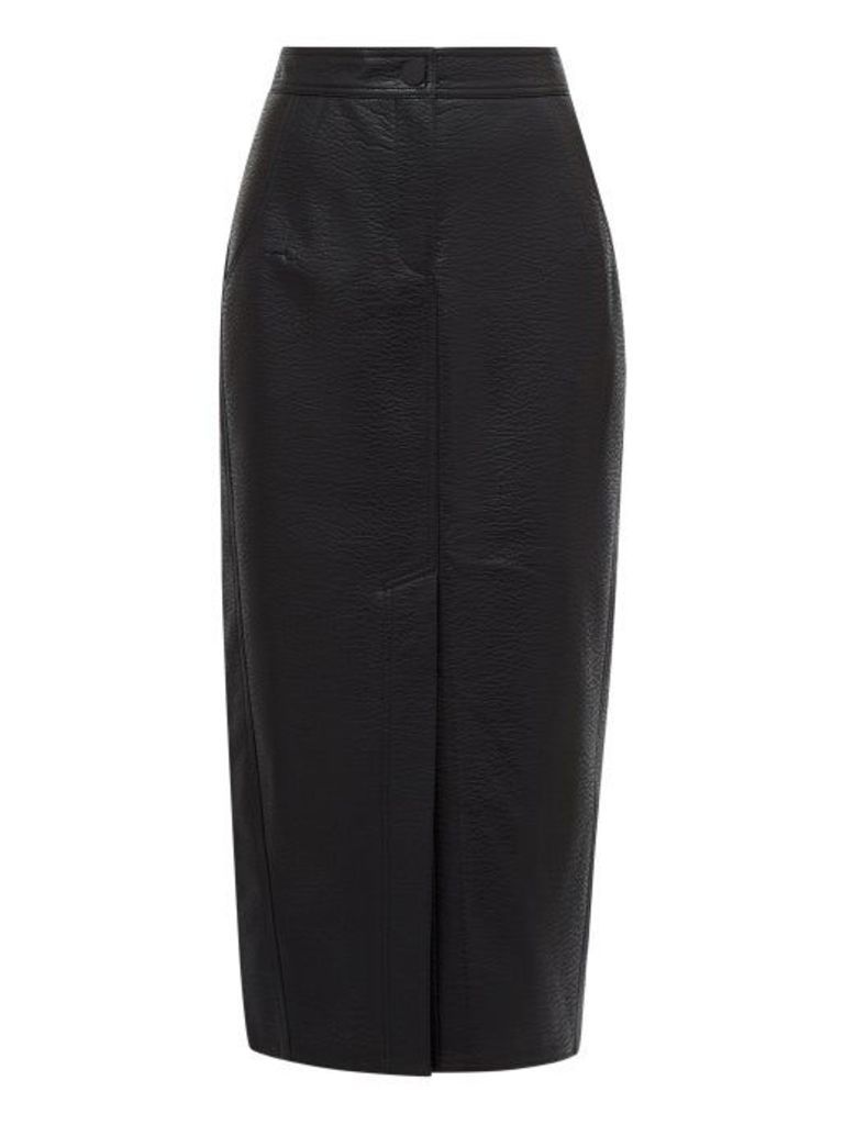 Vika Gazinskaya - Front-slit Grained Faux-leather Midi Skirt - Womens - Black