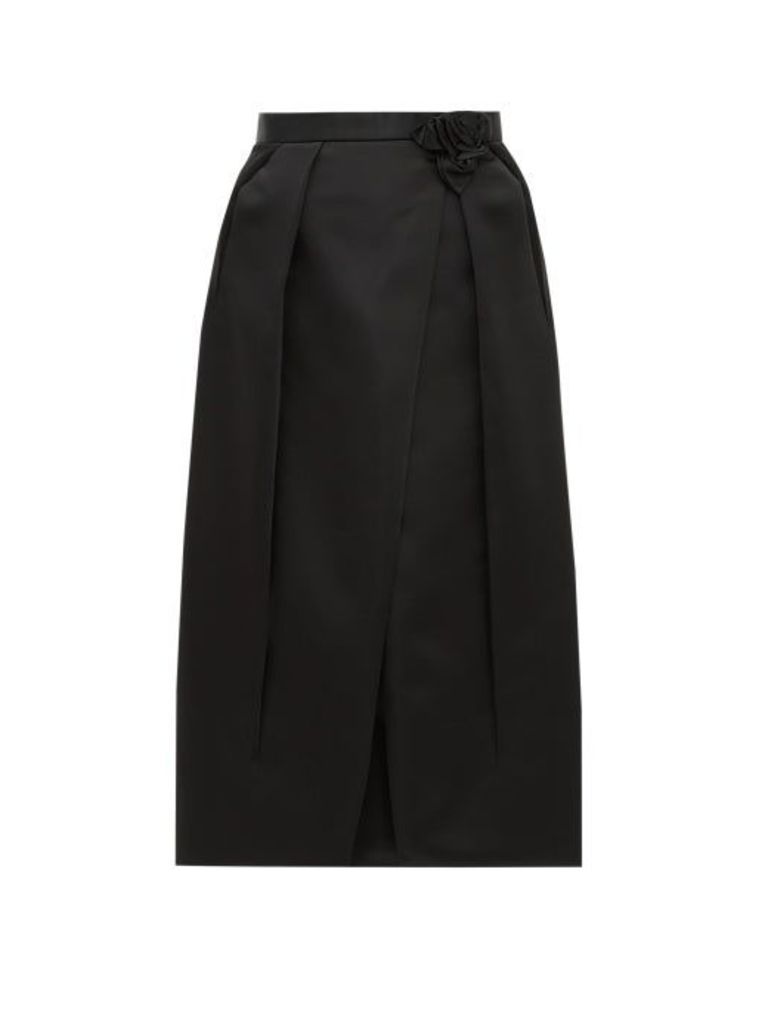 Prada - Rosette-waist Duchess Satin Skirt - Womens - Black