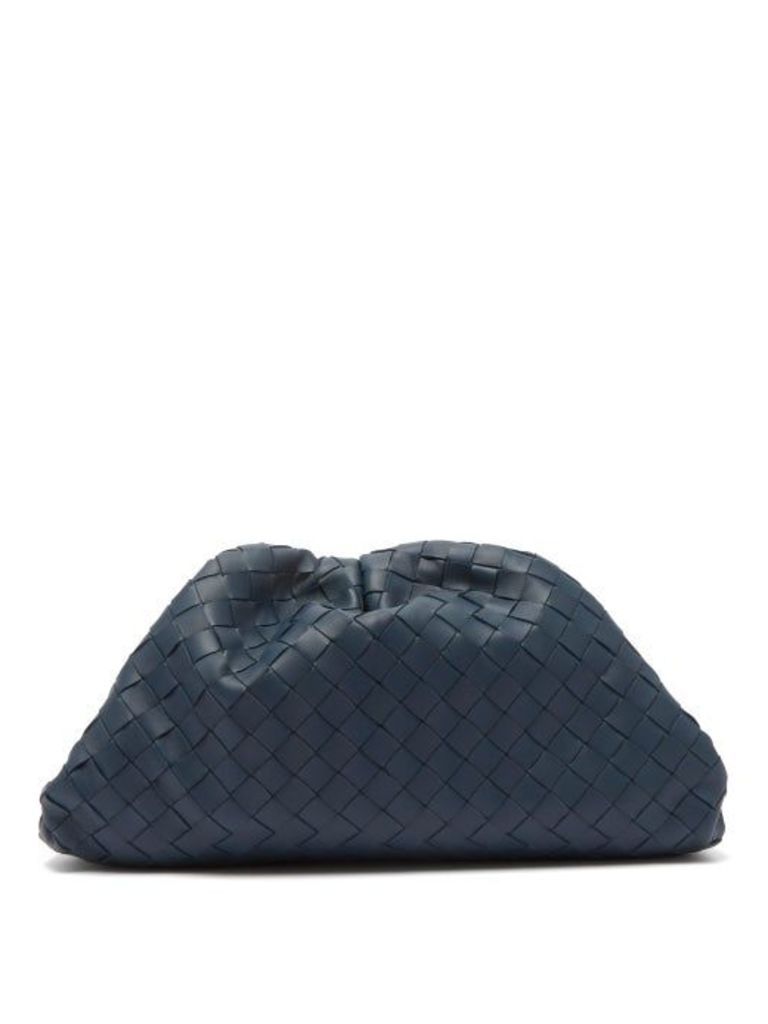 Bottega Veneta - The Pouch Large Intrecciato Leather Clutch Bag - Womens - Dark Blue