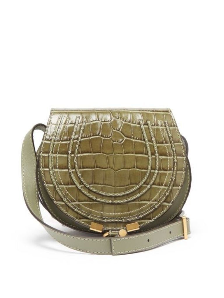 Chloé - Marcie Mini Crocodile-effect Leather Bag - Womens - Khaki
