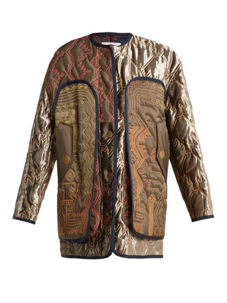 Peter Pilotto - Graphic Embroidered Lightly Padded Coat - Womens - Brown Multi