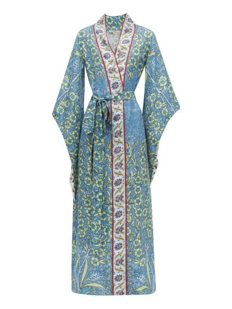 D'Ascoli - Bodrum Floral-print Silk-faille Maxi Dress - Womens - Blue Multi