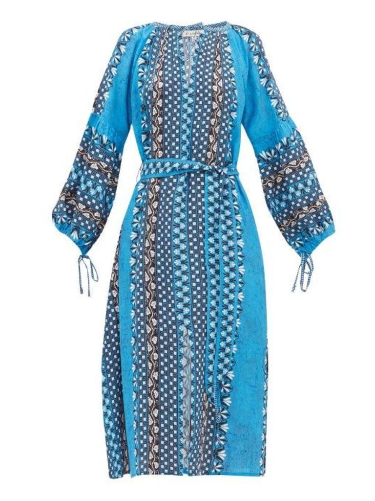 D'Ascoli - Athena Floral-print Silk Crepe De Chine Dress - Womens - Blue