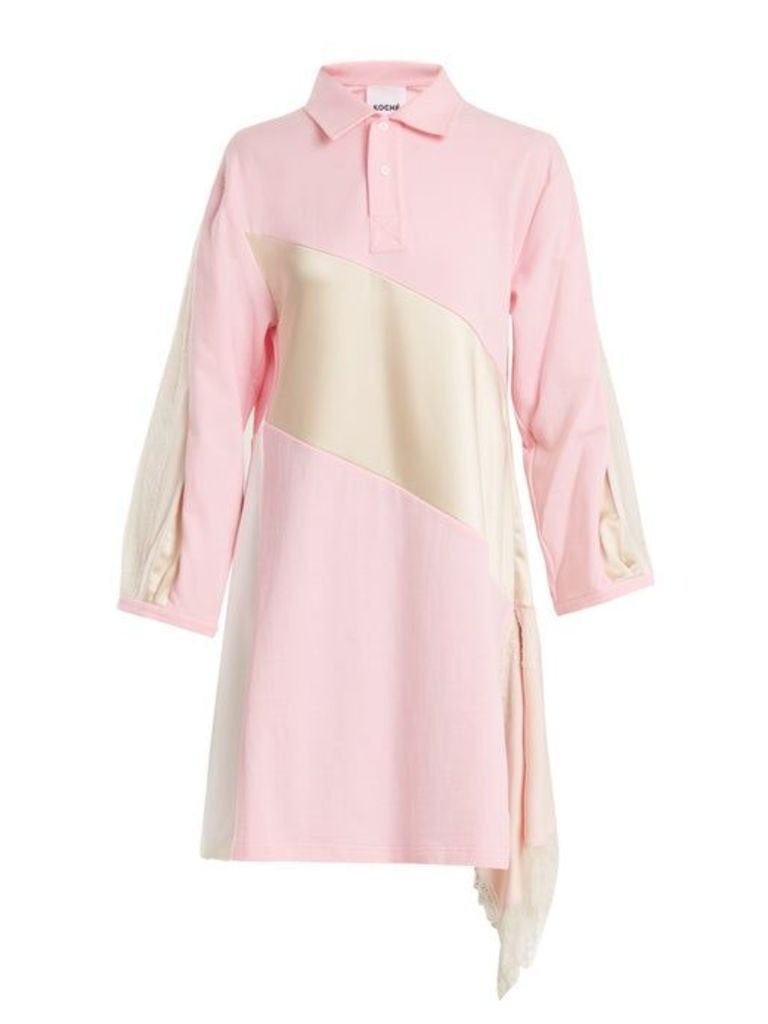 Koché - Lace-trimmed Oversized Cotton Shirtdress - Womens - Pink White