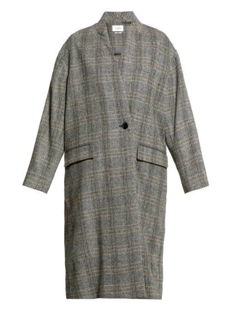 Isabel Marant Étoile - Henlo Checked Wool Overcoat - Womens - Grey