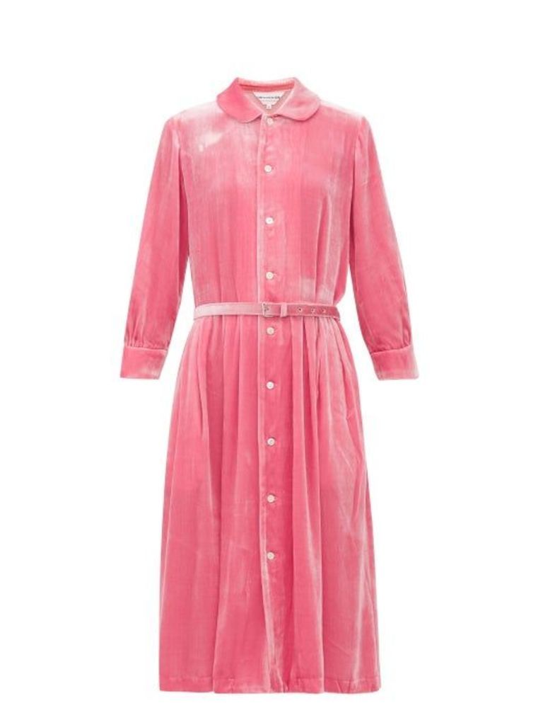 Comme Des Garçons Girl - Belted Peter-pan Collar Velvet Dress - Womens - Pink
