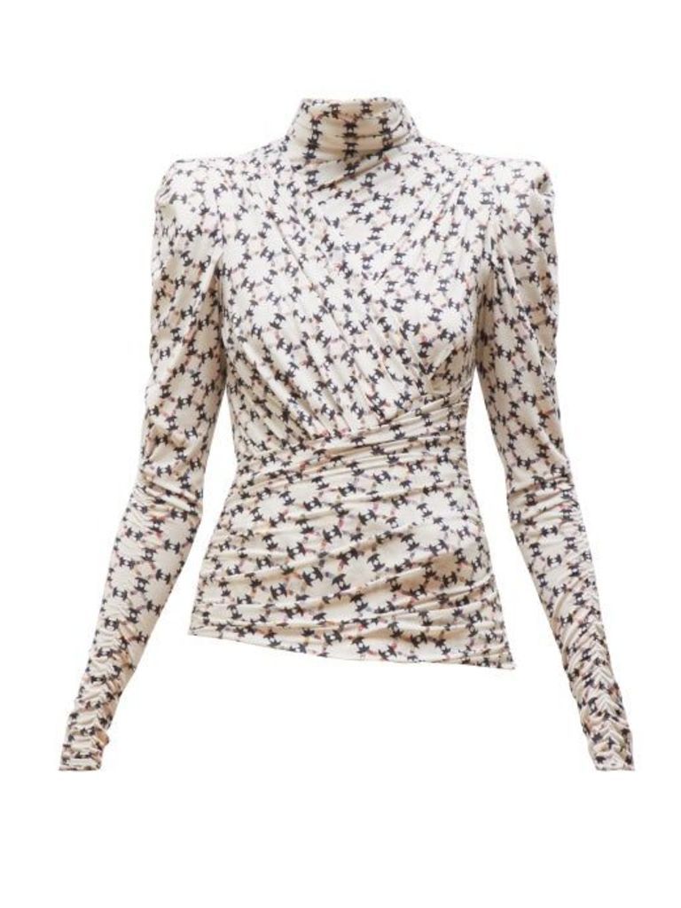 Isabel Marant - Jalford Printed Roll-neck Draped Top - Womens - Ivory Multi