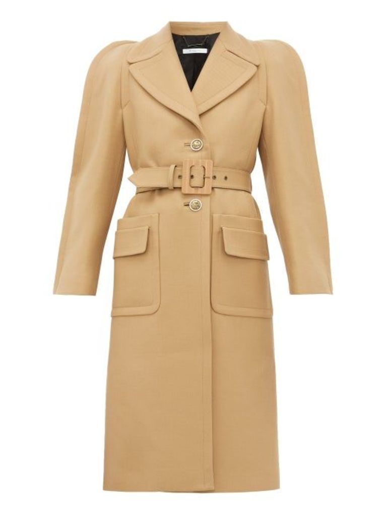 Givenchy - Exaggerated-shoulder Belted Wool-blend Coat - Womens - Camel
