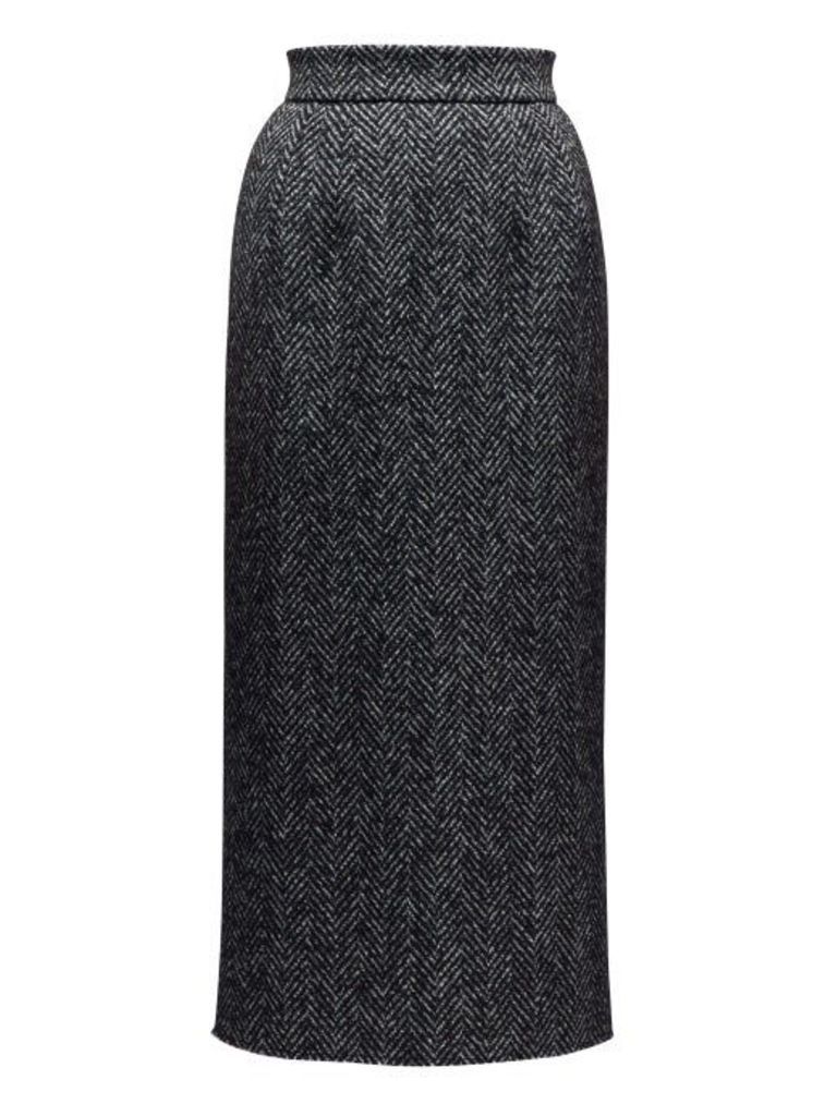 Dolce & Gabbana - High-rise Wool-blend Herringbone Pencil Skirt - Womens - Grey Multi
