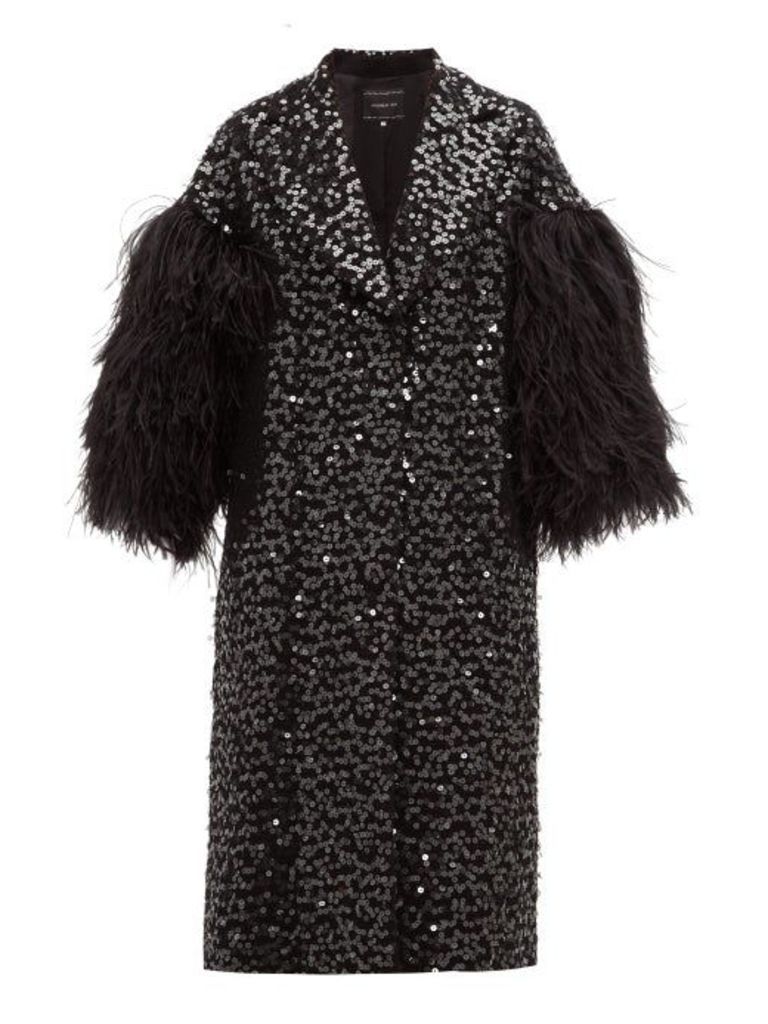 Andrew Gn - Feather-trim Sequinned Cotton-blend Opera Coat - Womens - Black
