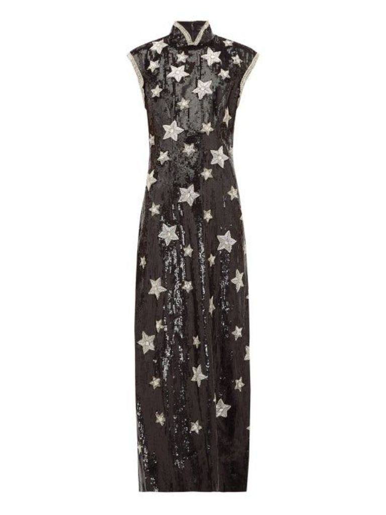 Andrew Gn - Beaded-star Sequinned Silk-blend Gown - Womens - Black Silver