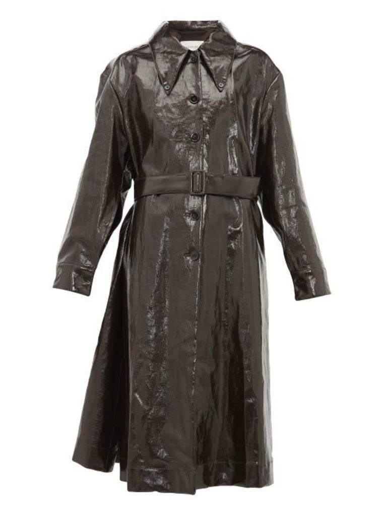 Lemaire - Single-breasted Coated-canvas Coat - Womens - Dark Brown