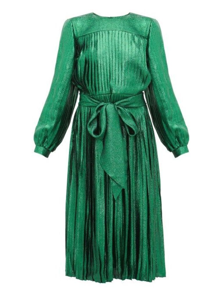 Marc Jacobs - Pleated Silk-blend Lamé Dress - Womens - Green