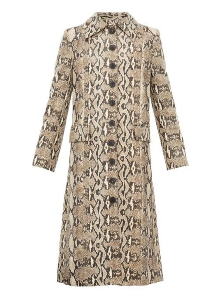 Givenchy - Single-breasted Python-effect Leather Coat - Womens - Beige Print