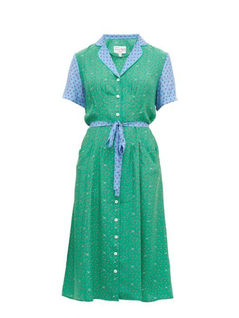 HVN - Maria Floral-print Silk Midi Dress - Womens - Green Multi