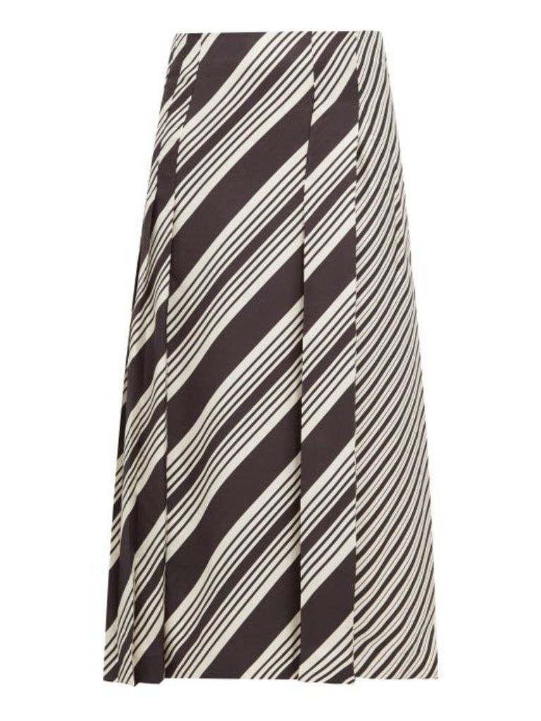 Joseph - Carey Diagonal-stripe Silk-twill Midi Skirt - Womens - Black White
