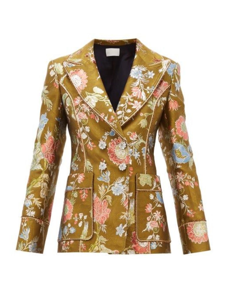 Peter Pilotto - Double-breasted Floral-brocade Blazer - Womens - Green Multi