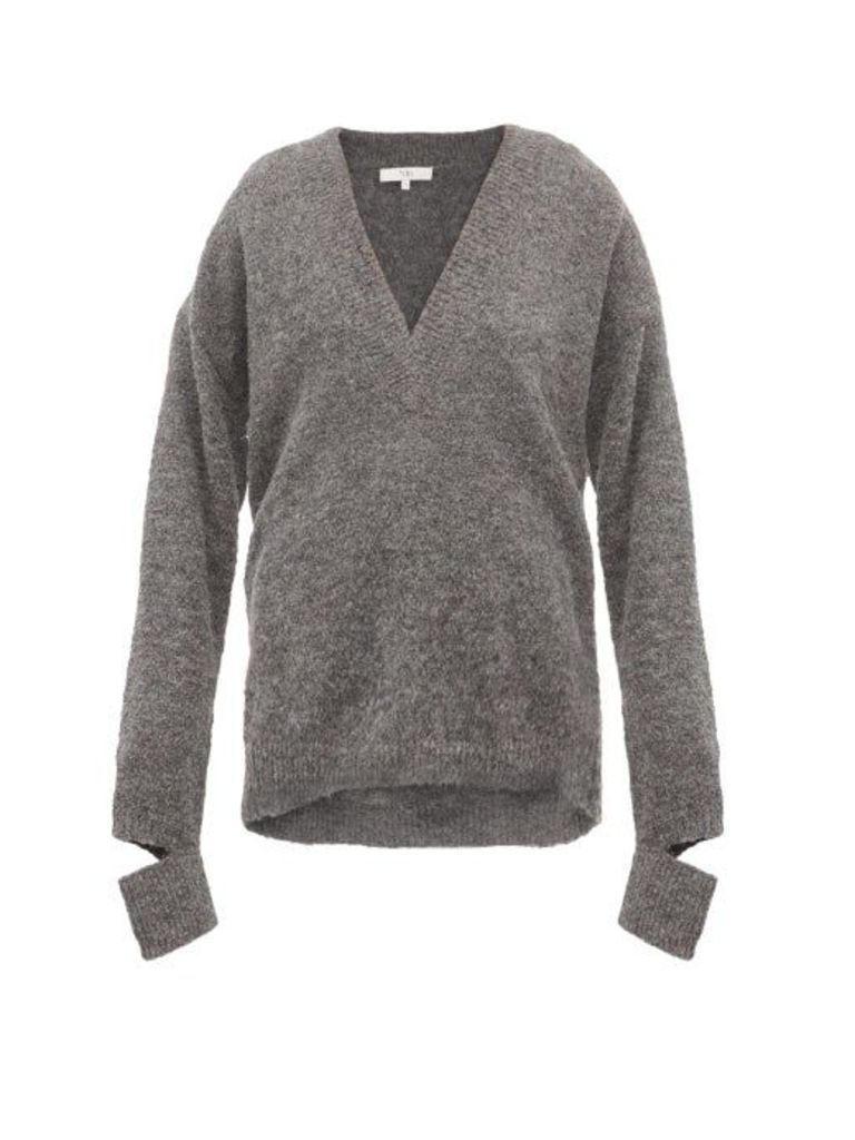 Tibi - Airy V-neck Alpaca-blend Sweater - Womens - Grey