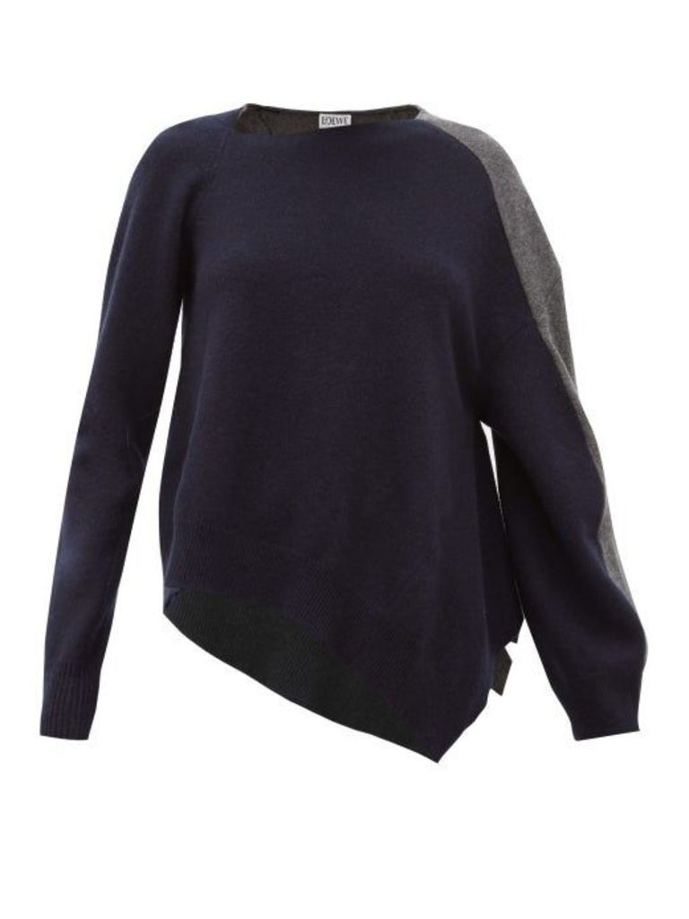 Loewe - Asymmetric Wool-blend Sweater - Womens - Navy Multi