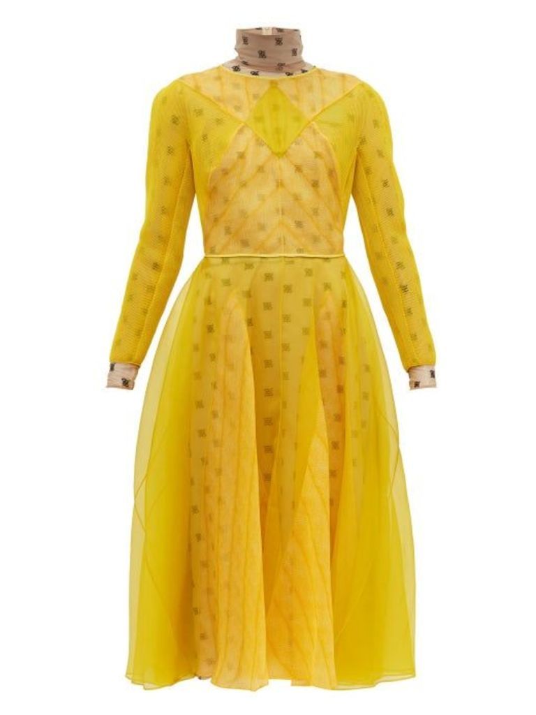 Fendi - Ff-embroidered Organza And Mesh Midi Dress - Womens - Yellow