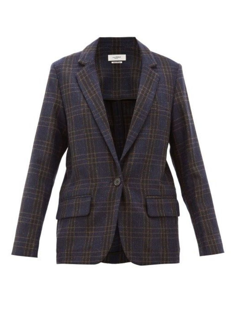 Isabel Marant Étoile - Charly Single Breasted Checked Wool Blazer - Womens - Navy