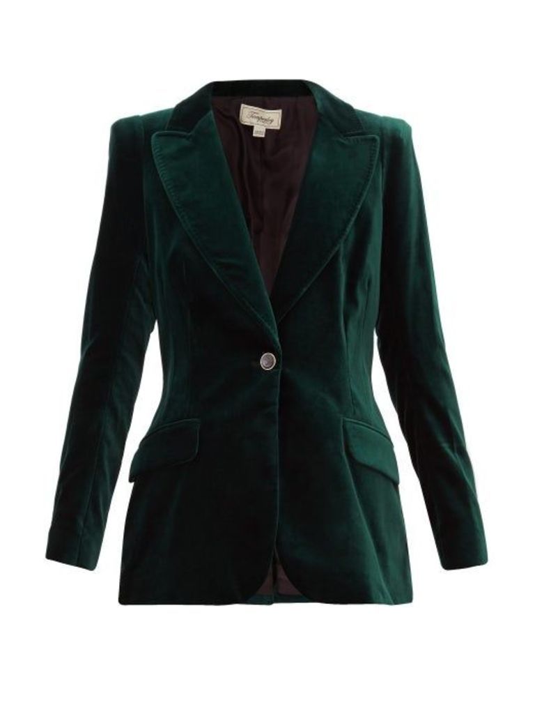 Temperley London - Clove Single Breasted Cotton Blend Velvet Blazer - Womens - Dark Green