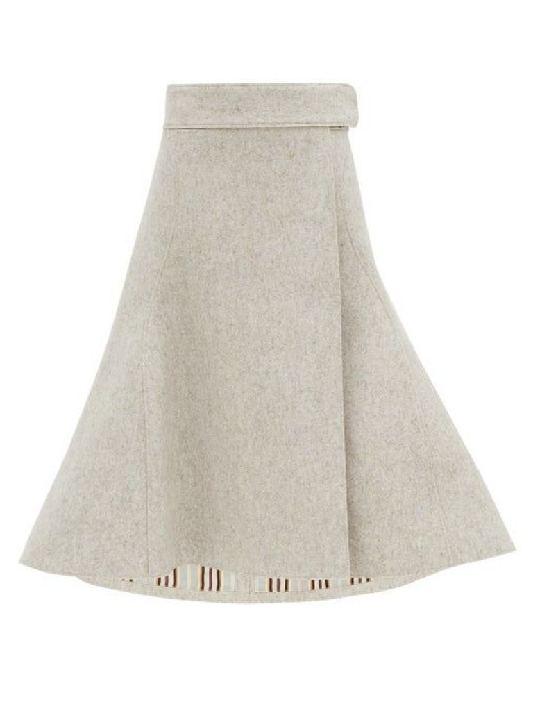 Jil Sander - Fluted Felted Wool-blend Midi Skirt - Womens - Light Grey