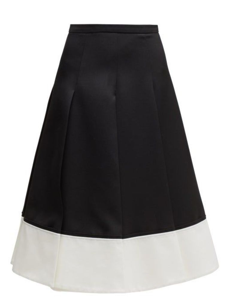 Rochas - Contrast-hem Pleated Wool-twill Skirt - Womens - Black White