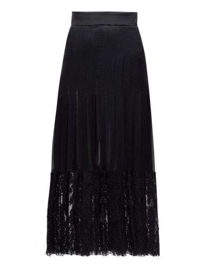 Dolce & Gabbana - Lace-trimmed Silk-blend Midi Skirt - Womens - Black