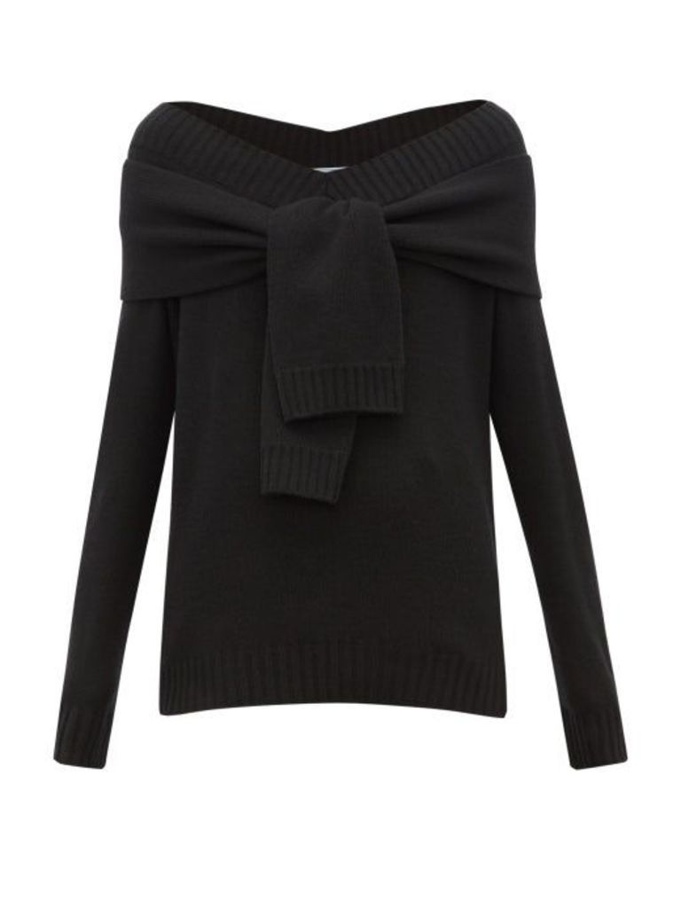 Prada - V-neck Tie-front Wool-blend Sweater - Womens - Black