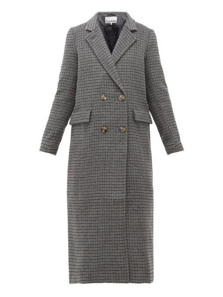 Ganni - Checked Wool-blend Longline Coat - Womens - Dark Grey