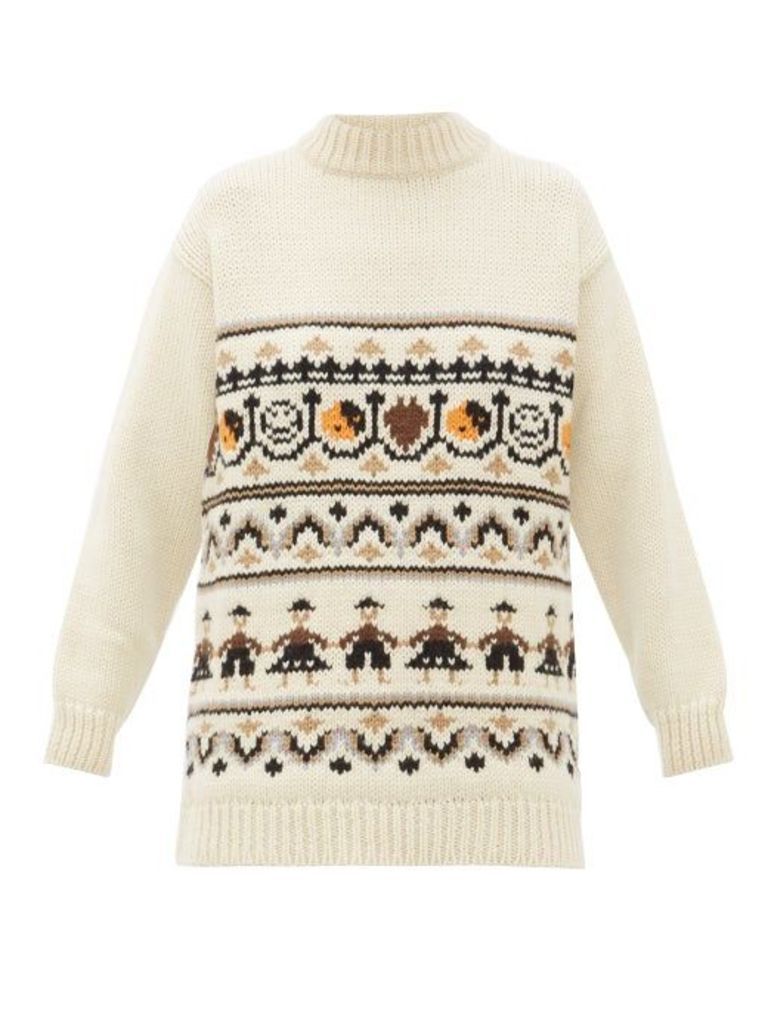 Ganni - High-neck Wool-blend Jacquard-knit Sweater - Womens - Ivory Multi