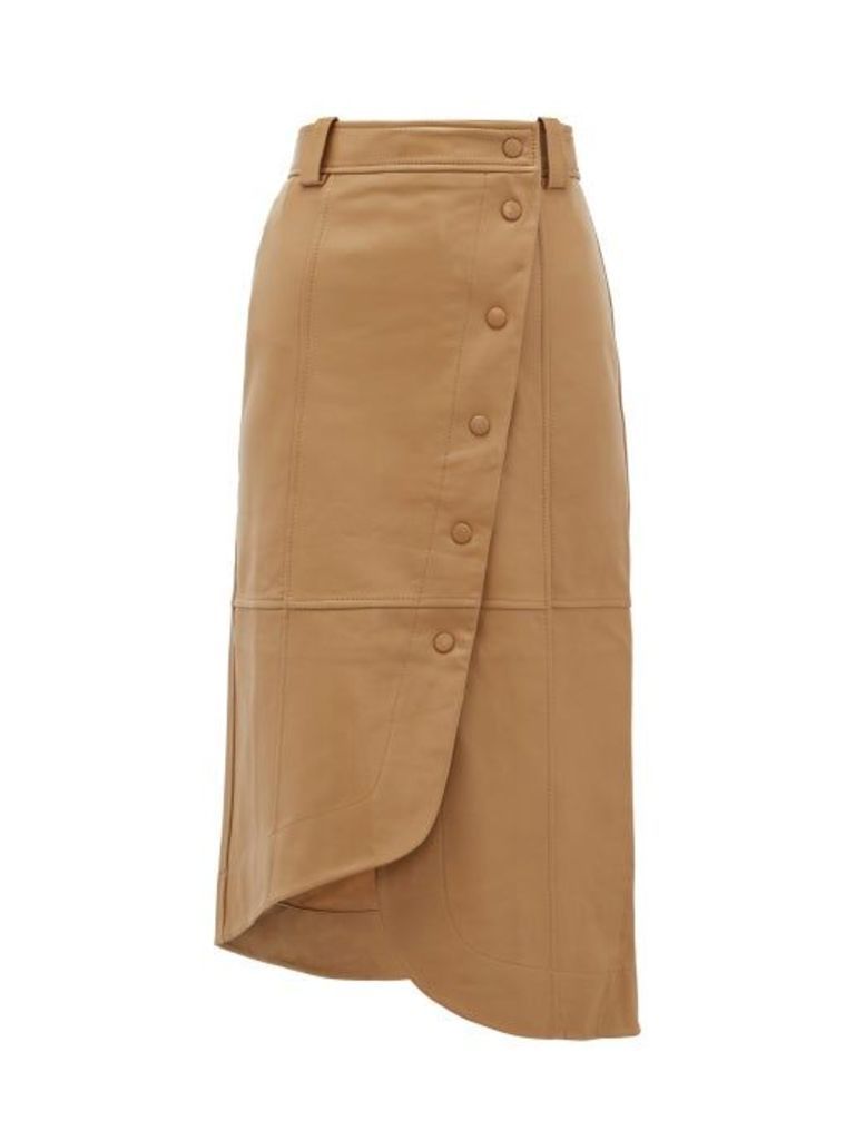 Ganni - Asymmetric Panelled Leather Skirt - Womens - Camel