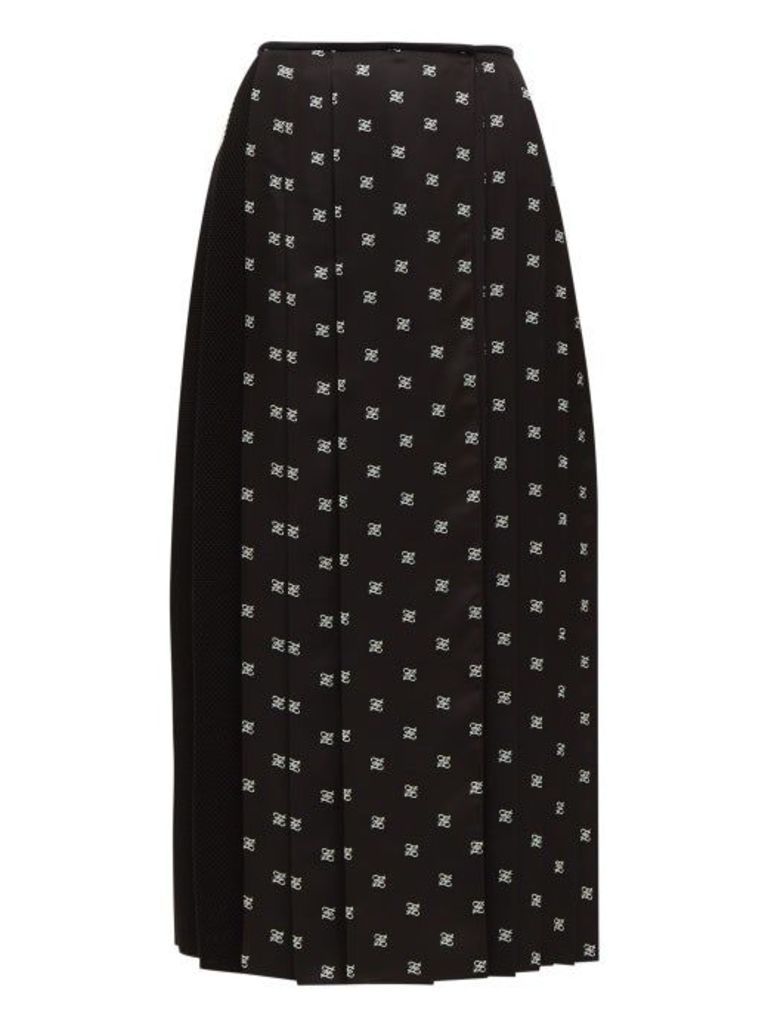 Fendi - Ff-print Silk-twill Pleated Skirt - Womens - Black White