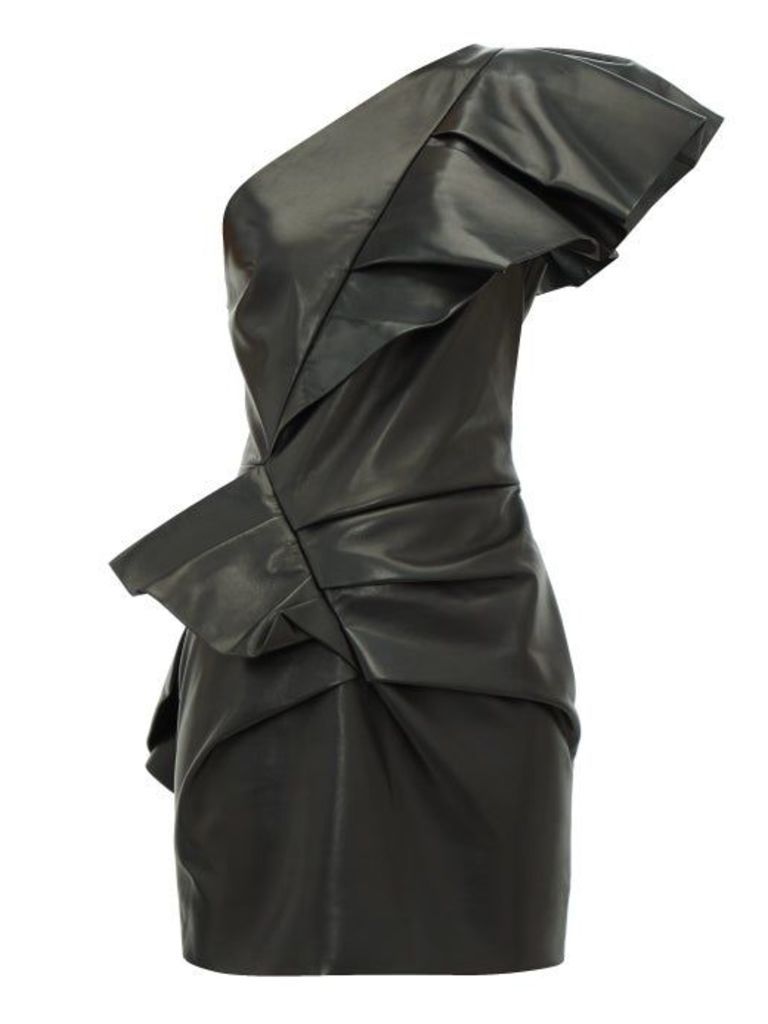 Alexandre Vauthier - Flounced Leather Mini Dress - Womens - Black
