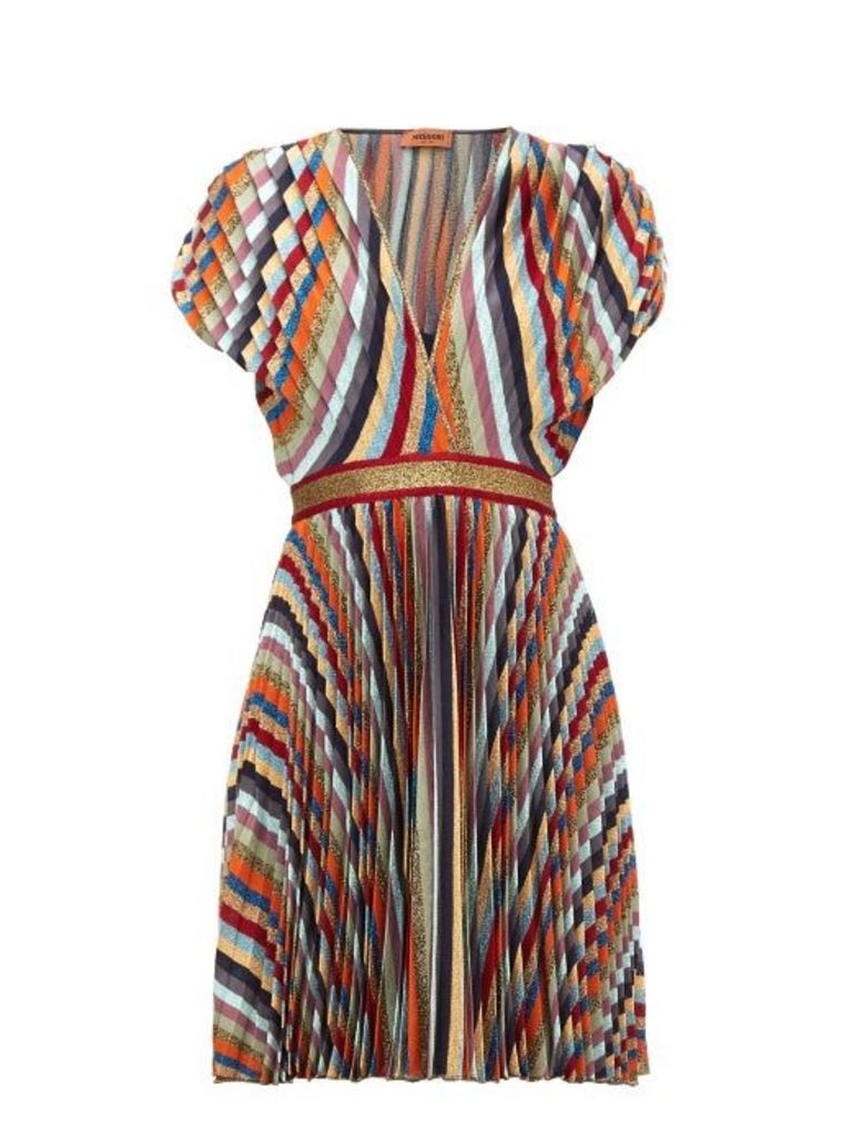 Missoni - Striped Pleated-lamé Mini Dress - Womens - Multi
