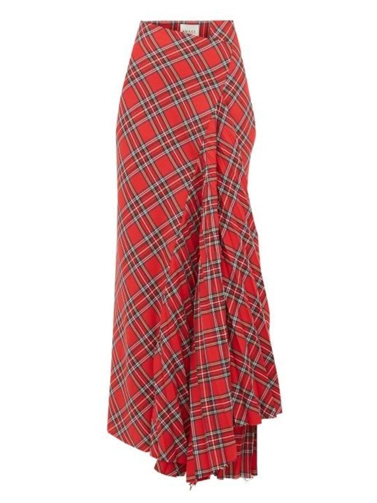 A.w.a.k.e. Mode - Sahmain Draped Tartan Twill Skirt - Womens - Red