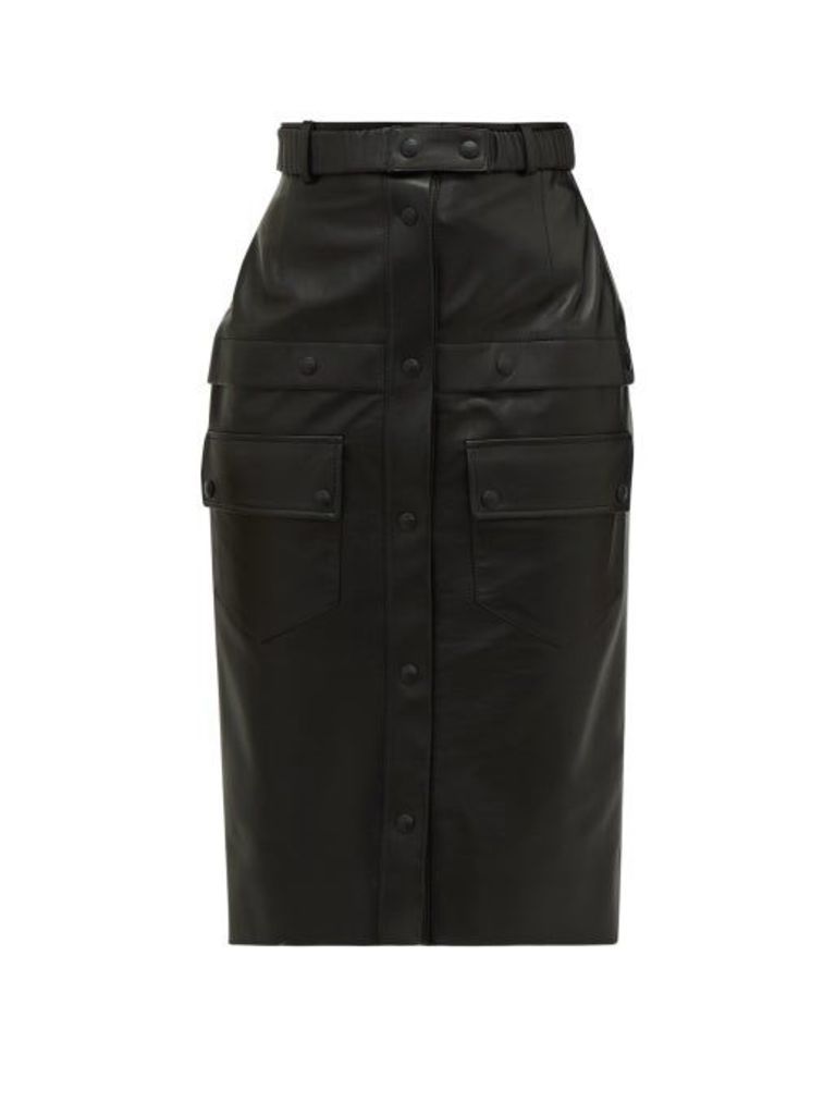 Symonds Pearmain - Button-down Leather Midi Skirt - Womens - Black