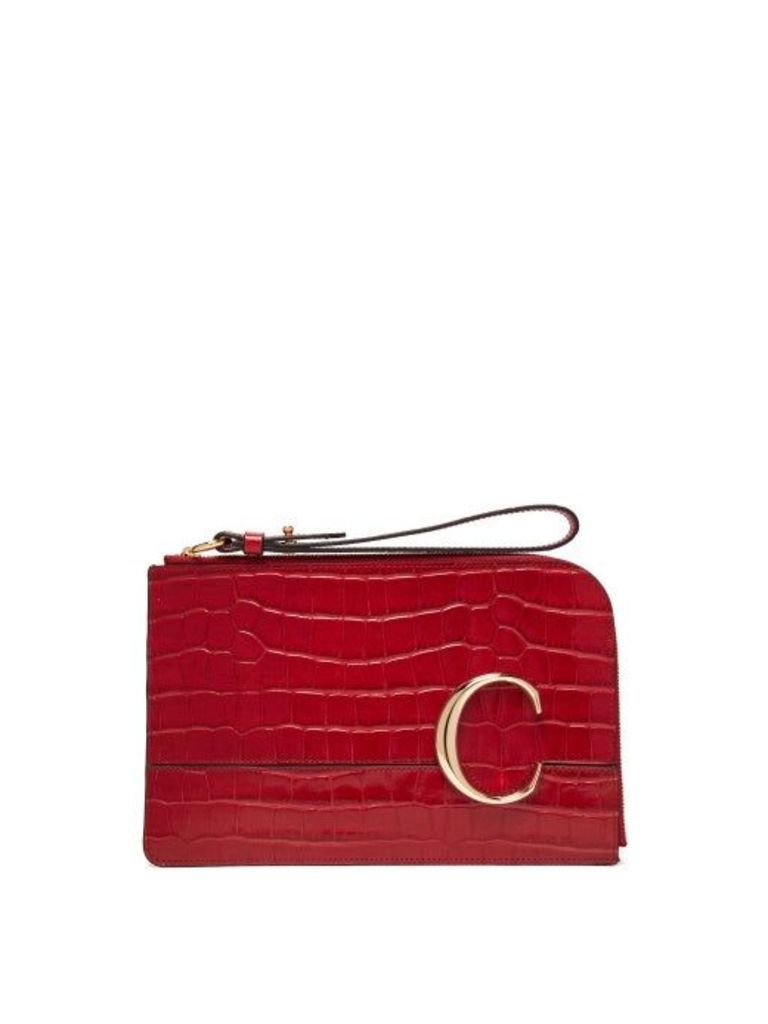 Chloé - The C Crocodile Effect Leather Pouch - Womens - Red