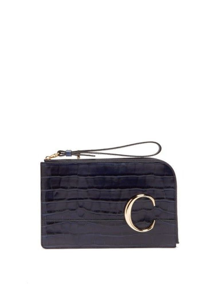 Chloé - The C Crocodile-effect Leather Pouch - Womens - Navy
