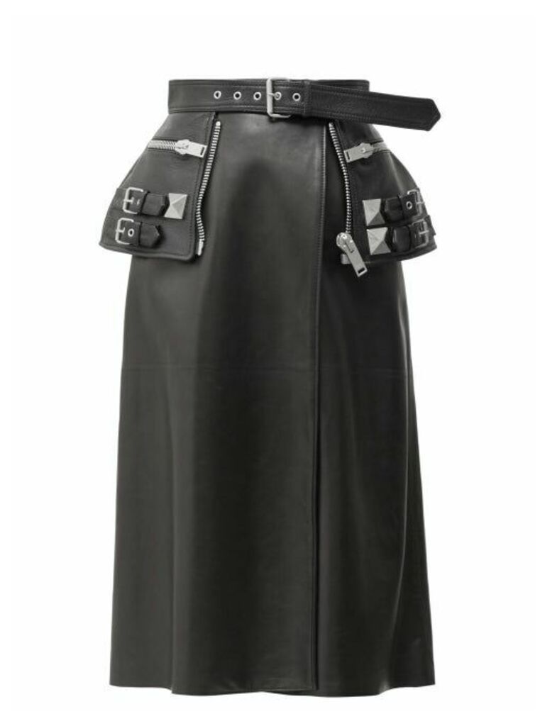 Alexander Mcqueen - Peplum Belt Leather Skirt - Womens - Black Multi