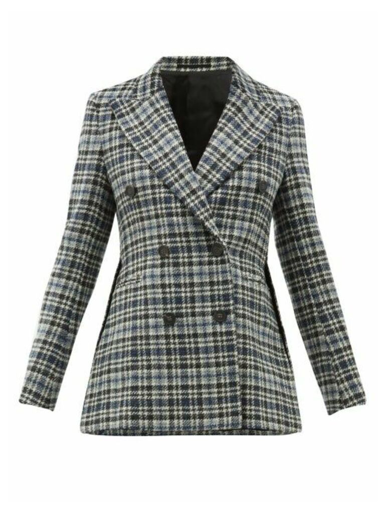 Golden Goose - Checked Double-breasted Wool Tweed Blazer - Womens - Blue Multi